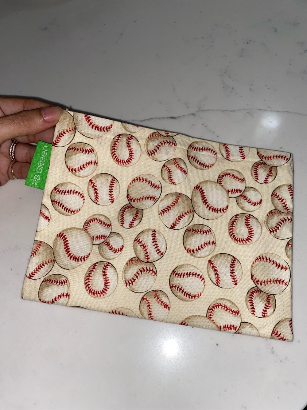 Cream Baseball Print Pouch